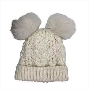 Baby GAP Toddler Ivory Frost Double Pom Pom Cable Knit Lined Hat
